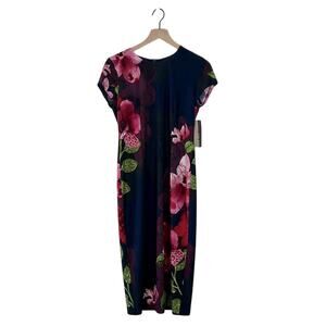 MAGGY LONDON sheath body Floral Navy& Pink  Short Sleeve Dress Size 6 NWT